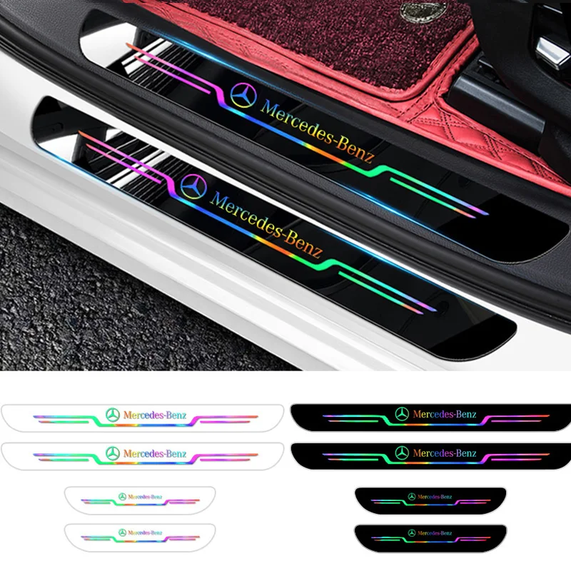 4Pcs Car Laser Threshold Protect Auto Emblem Sticker Accessories For Mercedes Benz AMG Brabus Smart W204 GLC CLA W205 W203 W206