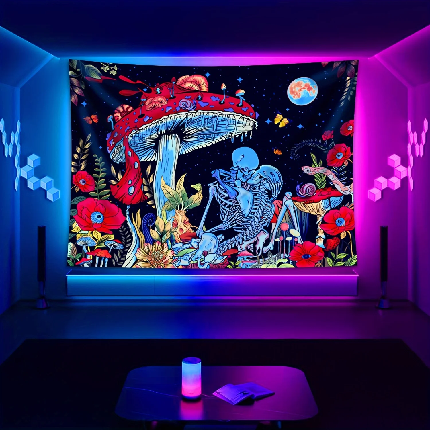 

VIKAMA Фэнтезийный гобелен с грибным черепом и красным цветочным узором бабочки в богемном стиле, декор для гостиной, тематической комнаты