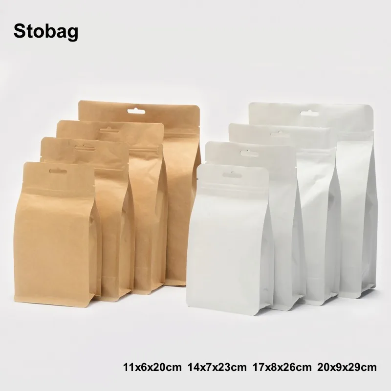 

StoBag 20pcs Kraft Paper Food Packaging Bag Stand Up Sealing for Tea Coffee Beans Powder Storage Pouches Portable Wholesale