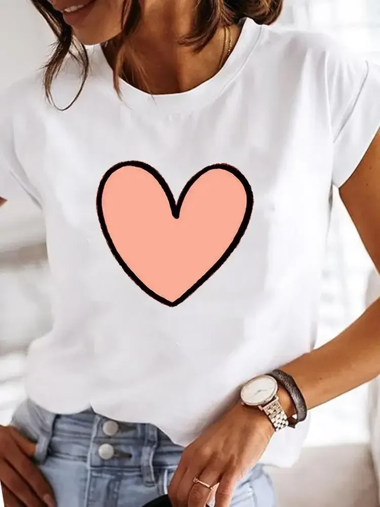 Short Sleeve Casual Ladies Fashion Female Graphic Tee Women Love Heart Watercolor Sweet Print Summer T Clothing T-shirts