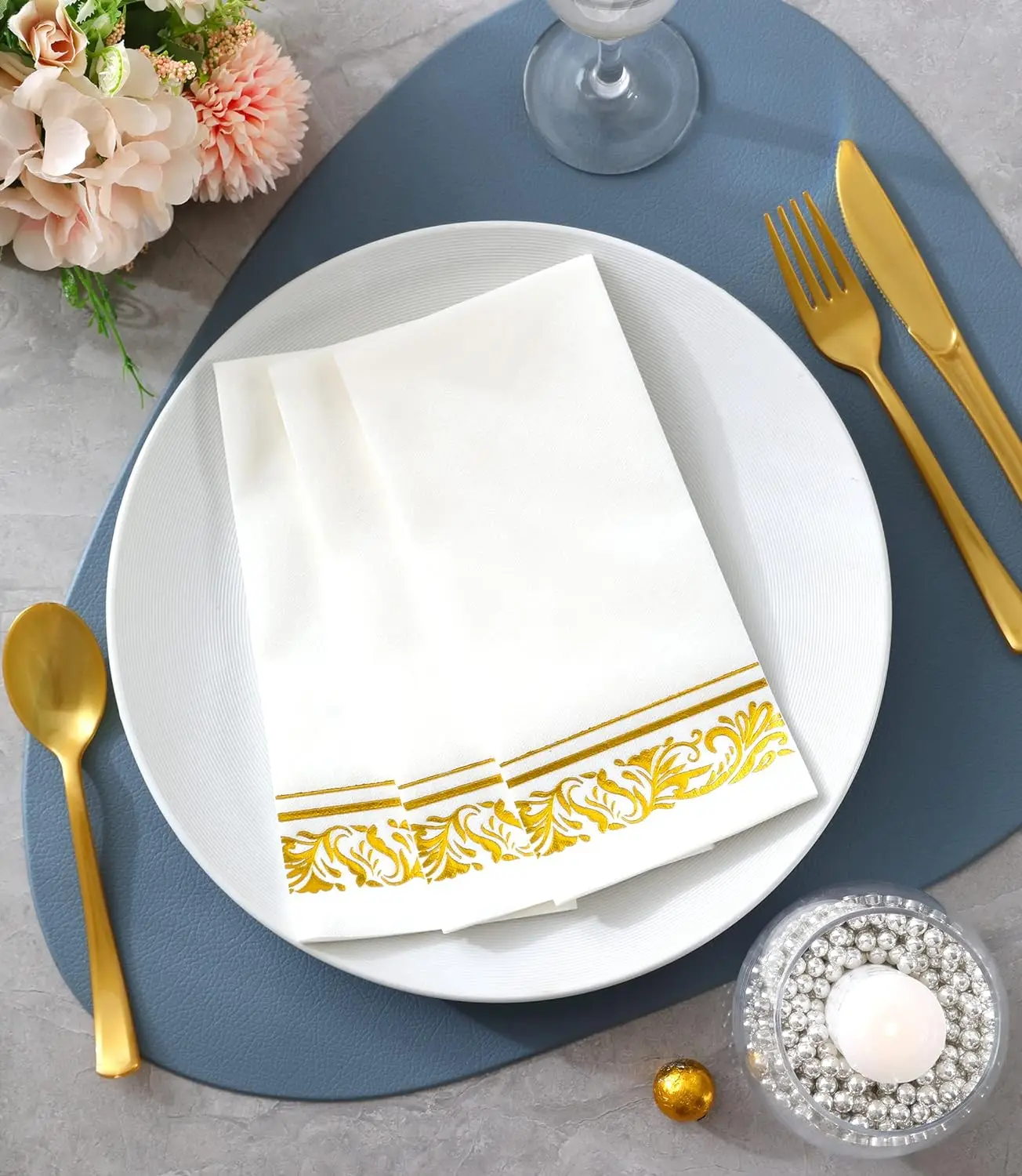 50/100/200PCS Disposable Napkins Table Paper Elegant Tissue Vintage Towel White Foil Gold Dish Bowl Birthday Wedding Party Decor