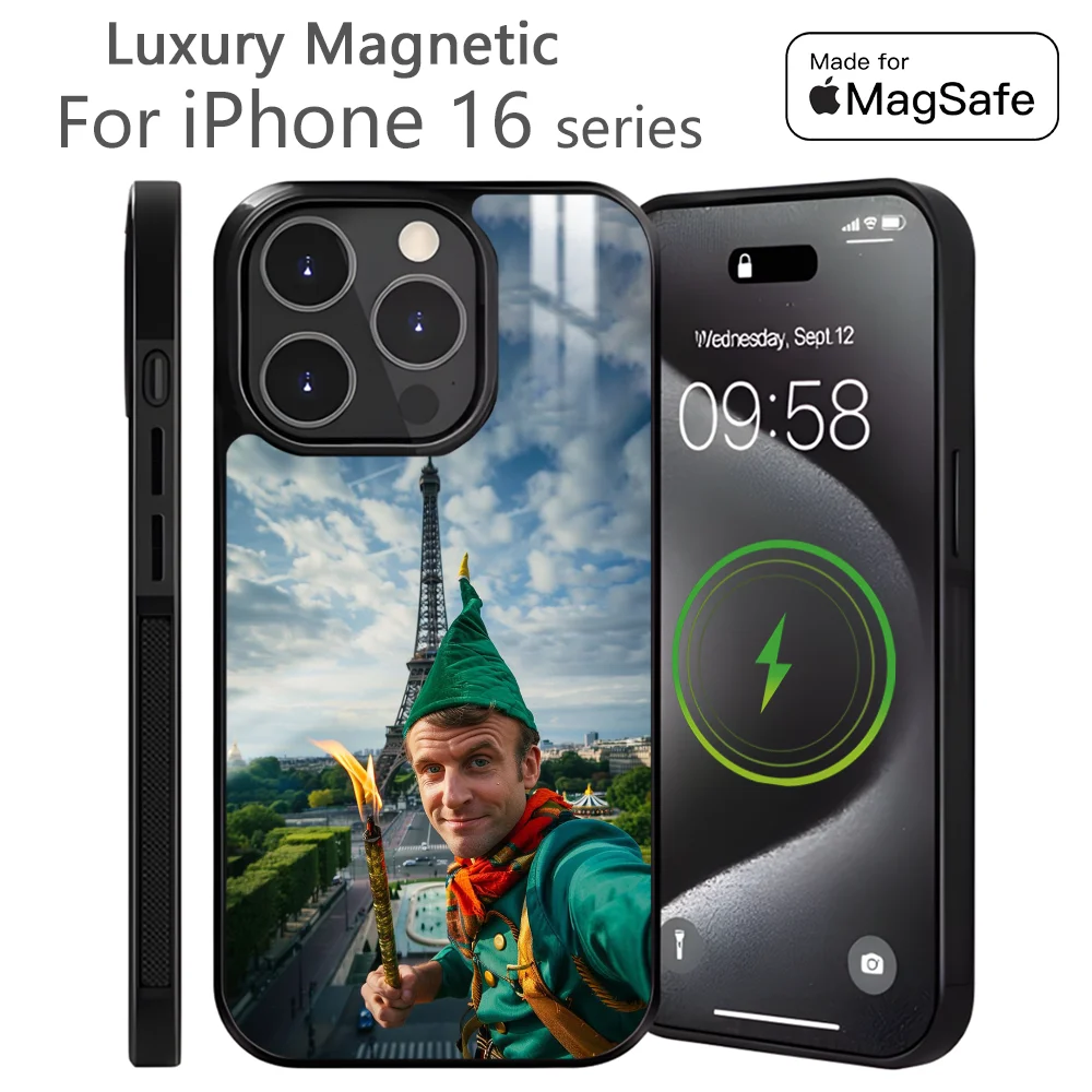 

French E-Emmanuel Macron Phone Case For iPhone 16 15 14 13 12 11 Pro Max Plus Mini Magnetic Magsafe Wireless Charging Cover
