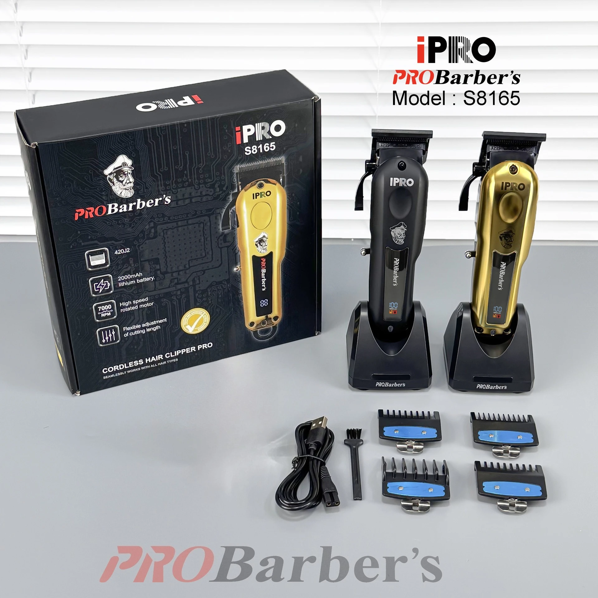 НОВЫЙ IPRO 8165, профессиональные триммеры для волос, высокоскоростной электрический толкатель с сиденьем, ограничение зарядки, расческа, штангенциркуль, машина для стрижки волос