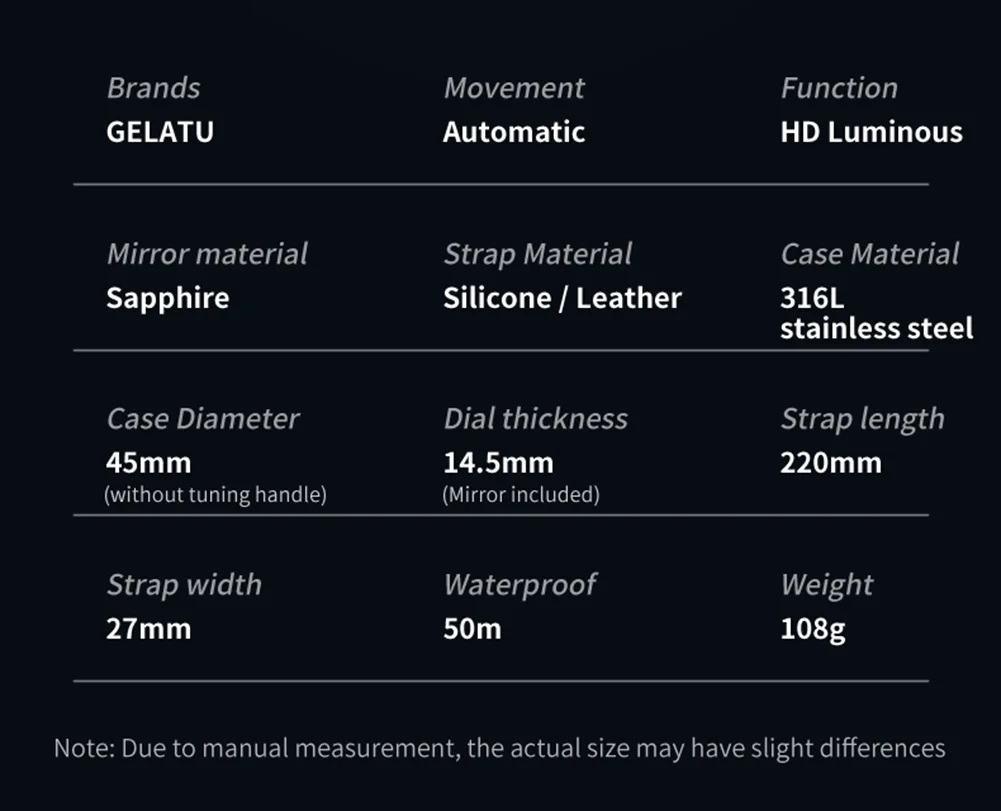 GELATU 6015 Men\'s Automatic Mechanical Watch Waterproof Leather Silicone Strap Luxury Brand Skeleton Sports Fashion Men\'s Watch