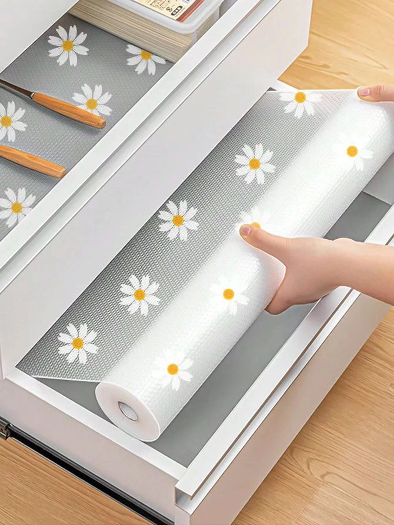 1 Roll Shelf Liner For Kitchen Cabinets EVA Waterproof Fridge Pad Cupboard Mat Easy Placemats Non-Adhesive Drawer Liner