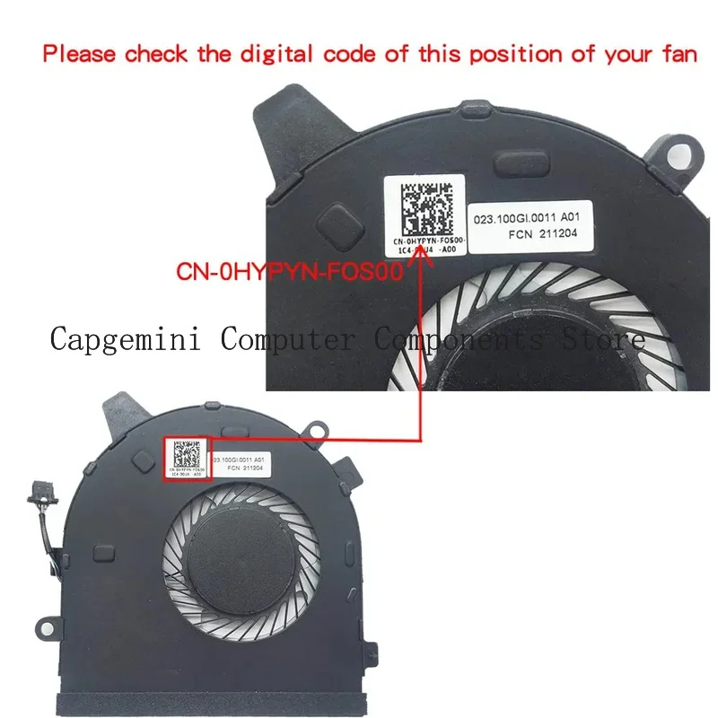 مروحة تبريد بديلة لوحدة المعالجة المركزية لأجهزة الكمبيوتر المحمول Dell Inspiron 7391 2n1 13-7390/7391 2in1 Series 0HYPYN Coding