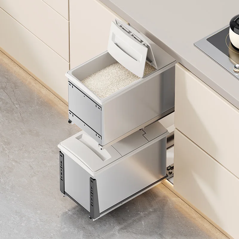 Kitchen cabinets Double-layer rice box, basket rice noodle storage, layered storage