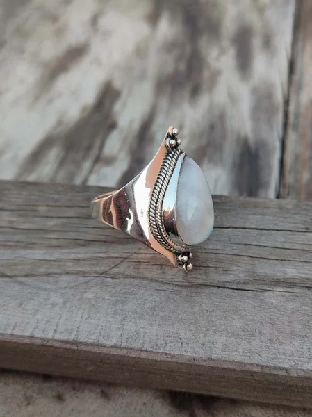 Antique Boho Silver Color Natural Moonstone Women Jewelry Elegant  Wedding Ring