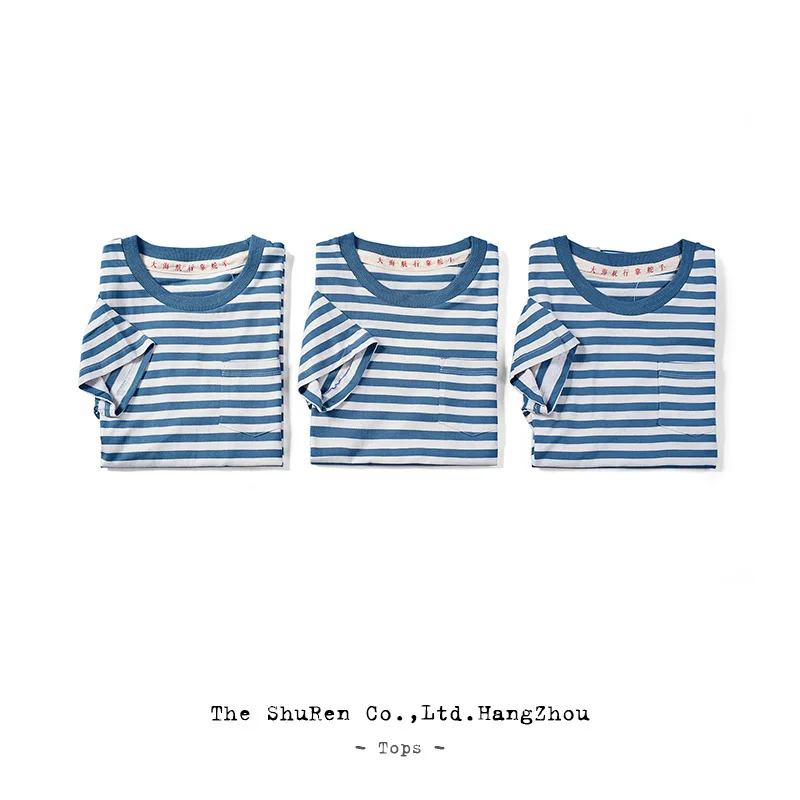 الصيف جولة الرقبة الكلاسيكية بحار نمط اليابانية عارضة الرجعية كلية نمط مخطط تي شيرت قمصان قصيرة الأكمام