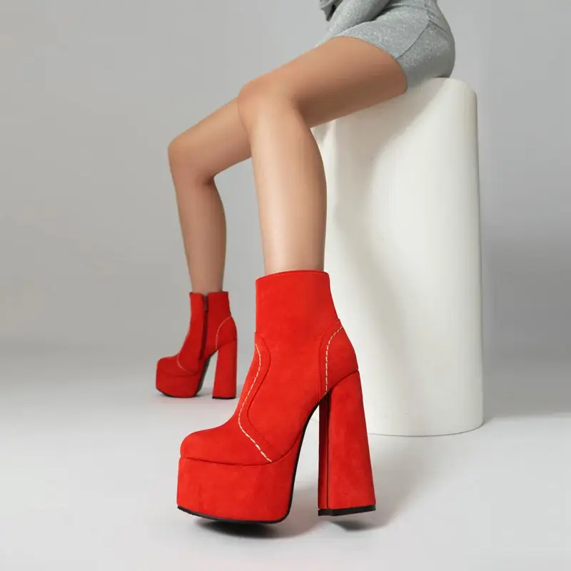 

Girseaby, модная обувь, пикантные женские ботильоны с круглым носком, 12,5 см, ультравысокий каблук из флока, замшевая платформа, большой размер 44, женские mujer