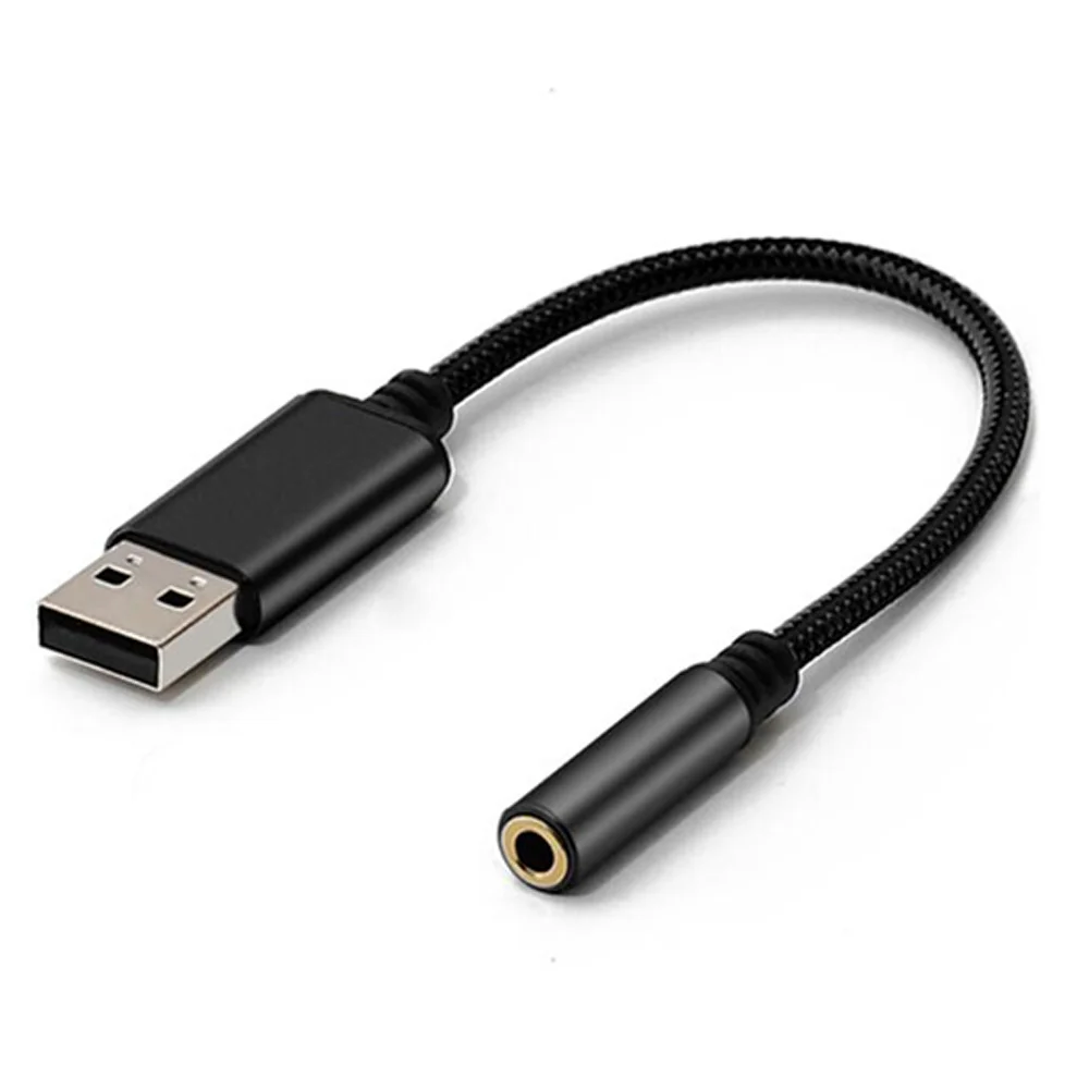 USB para 3,5mm fone de ouvido adaptador de áudio, placa de som estéreo externa para PC, laptop, PS4, Mac, preto, 0,6 pés