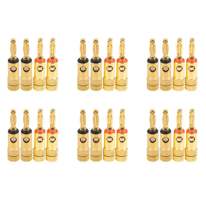 ABKQ-Gold Plated Banana Plugs 12 Red 12 Black 4Mm 24 Pcs LL68-4BP1