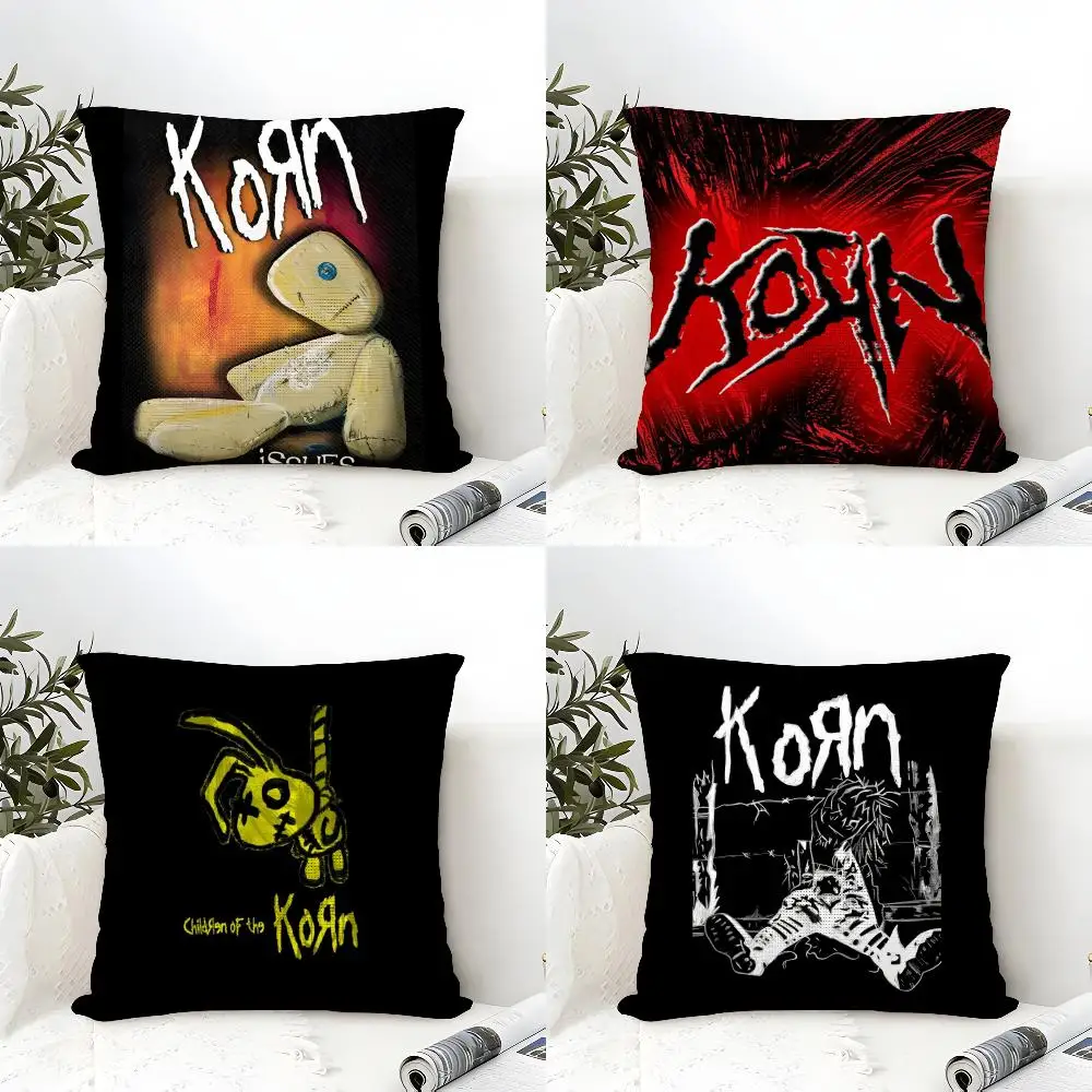 Metal Band K-KornS Cushion Cover Eco Linen Pillow Case Double-Sided Print Breathable Durable Zipper Home Decor Gift