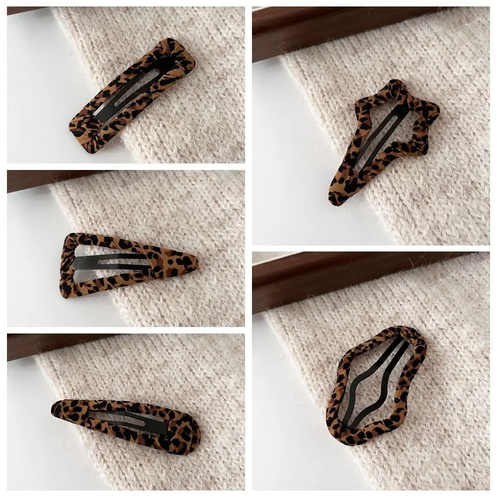 Cute Hollow Leopard Print Hair Clip Cloth Alloy Star Hairpin Metal BB Clip Travel