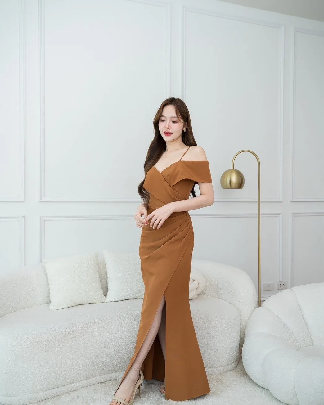 Customized  High Quality Jersey Straight Off the Shoulder Evening Dresses Short Sleeves Strapless Panel Train Party Dre