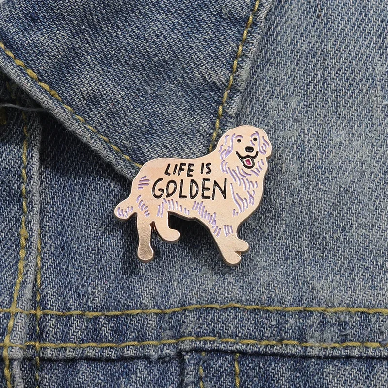 Creative Metal Hunting Dog Gold Haired Brooch for Dog Enthusiasts To Collect Commemorative Badges English Letter Accessories