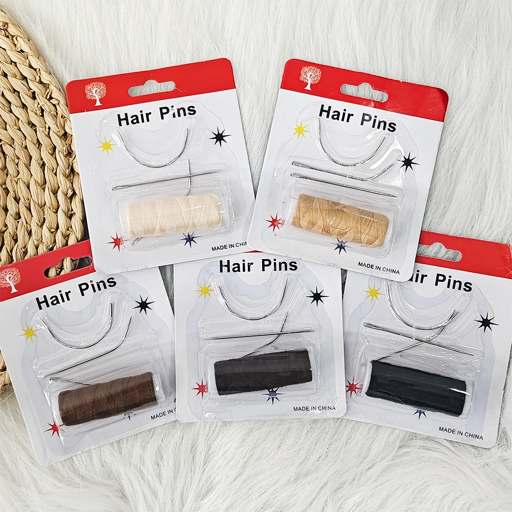 5 colors Nylon Hair Fiber Thread Extensions Kit J+I+C Needle Sewing Tools for Hair Styling Maintenance Hair Extension Kit