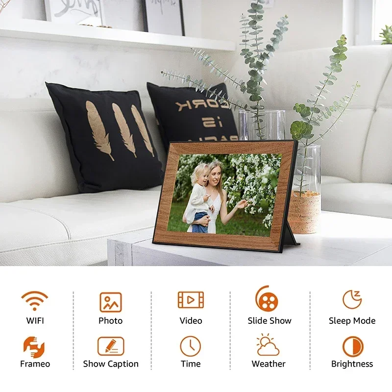 10.1 inch Digital Photo Frame WiFi IPS Electronic Photo Album 32GB HD Touch Screen Frameo Auto-Rotate Digital Picture Frame Gift