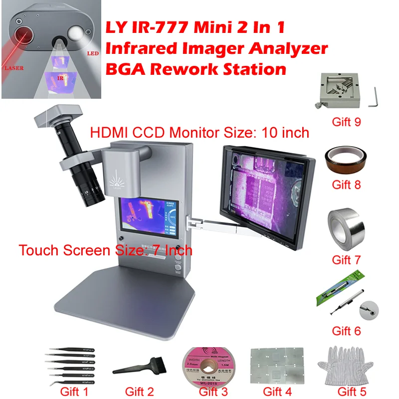 LY IR-777 Mini 2 In 1 analizzatore di termocamera intelligente a infrarossi stazione di rilavorazione BGA riscaldamento Laser integrato De-saldatura