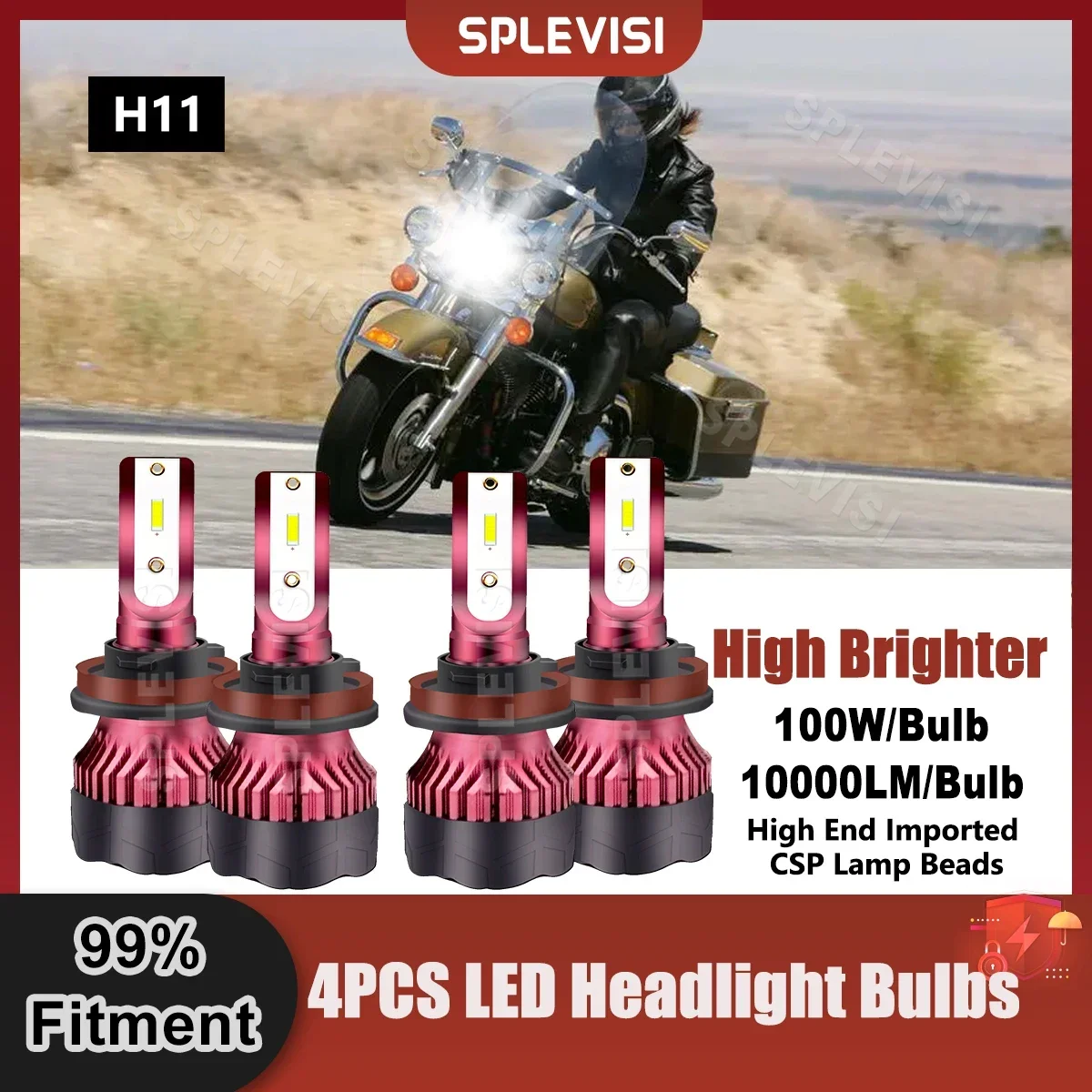 

4PCS H11 LED Headlight Bulbs 9V-36V For Harley Davidson FLHR Road King 2014 2015 2016 2017 2018 2019 2020 Combination Bulbs Set