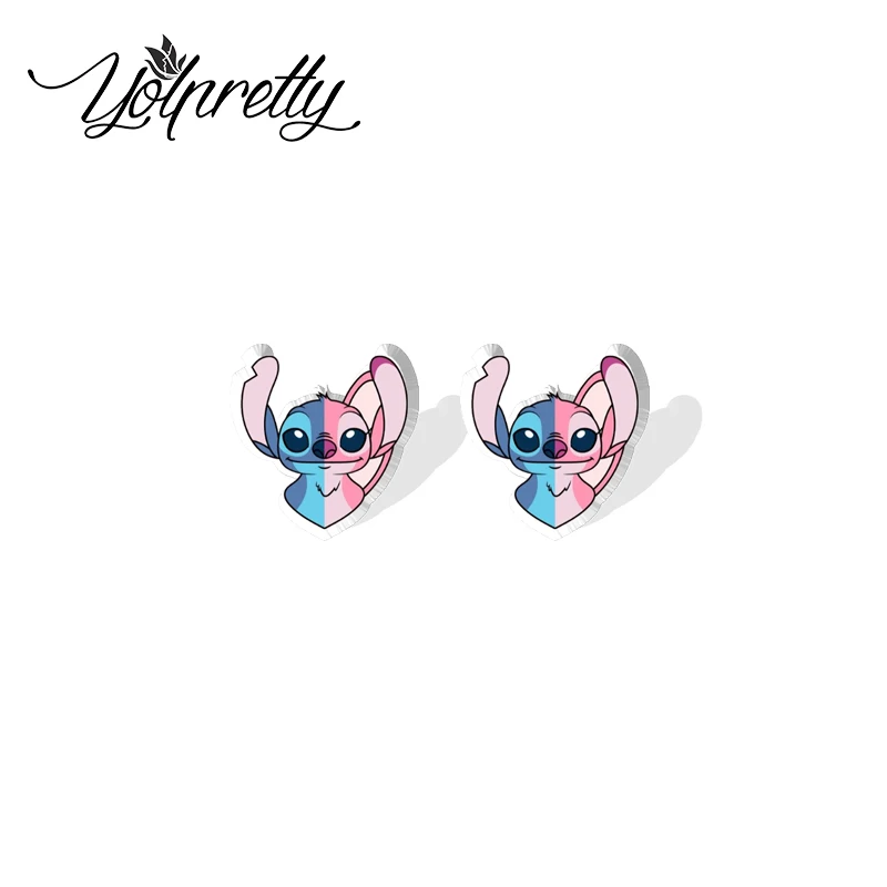 2024 New Arrival Cute Angel and Stitch Couple Love Epoxy Stud Earrings Handcraft Acrylic Resin Earrings image 3