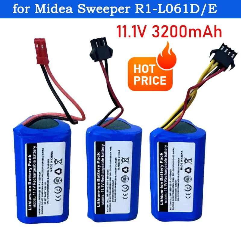 

100% Original 18650 3S1P 11.1V 10.8V 3200mAh Rechargeable Li-ion Battery Pack for Midea Sweeper R1-L061D/E
