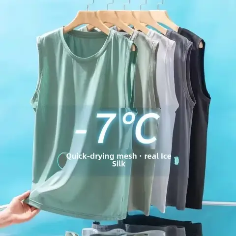 Men's Ice Silk Mesh Tank Tops Gym Stringer Transparent Bodybuilding Sleeveless Shirt Fitness Vest Male Mesh Muscle Singlets