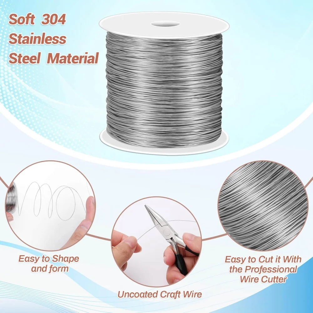 1 Roll Stainless Steel Beading Wire, 0.1-1mm Durable Non-Elastic Craft Wire - for DIY Jewelry,  Use with Ergonomic Handle view 5