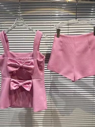 Conjunto de dos piezas con botones de diamante y lazo para mujer, Top pequeño con fragancia y pantalones cortos de cintura alta, alta calidad, Y2K