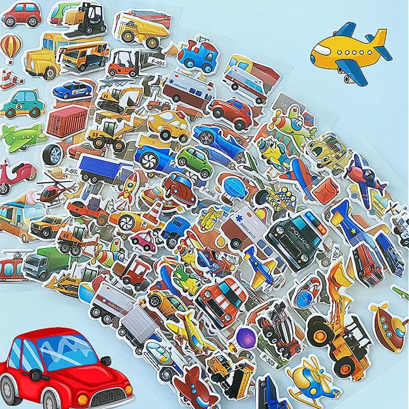 10 Sheets 3D Stickers for Kids Cartoon Vehicle Stickers kindergarten Reward Stickers for Studernt Toy Gift for Children Boy Girl image 3
