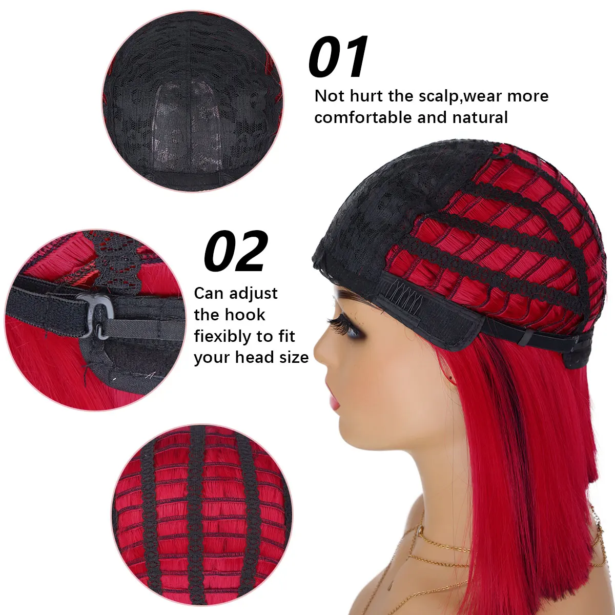 باروكات بيكابو بوب الاصطناعية للنساء، باروكة بوب قصيرة مستقيمة بطول الكتف للاستخدام اليومي للحفلات التنكرية #5