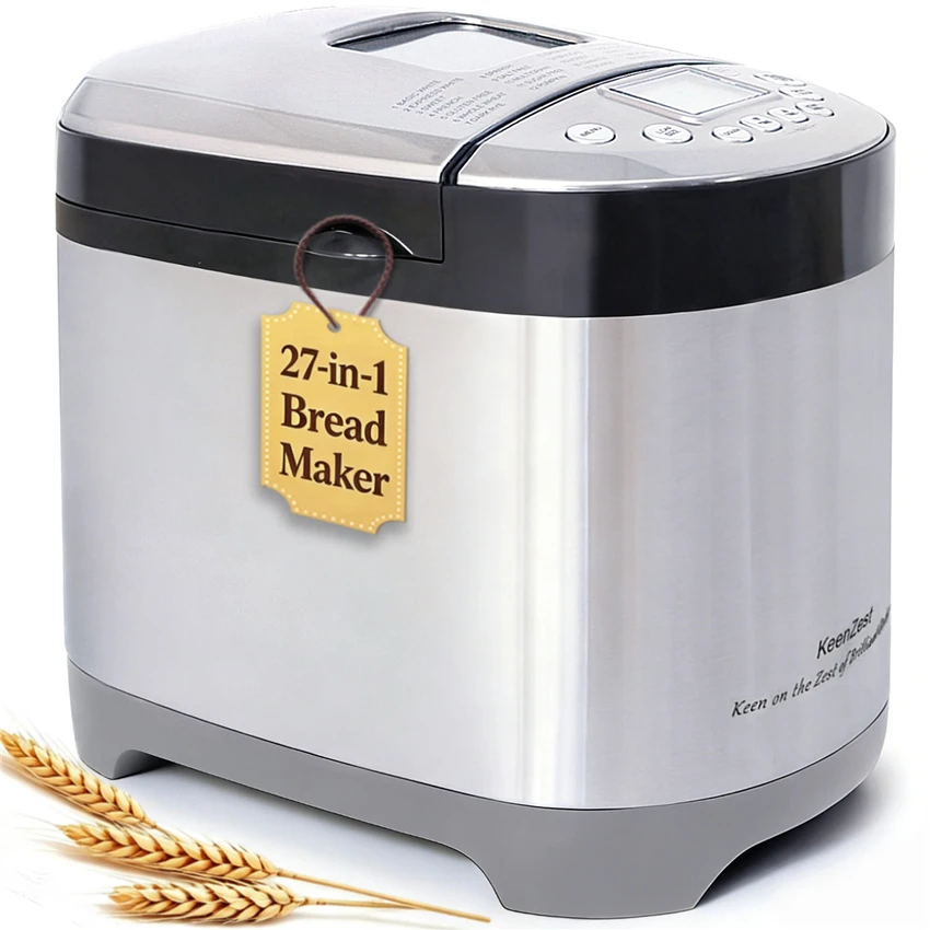 KeenZest 27-in-1 Smart Bread Maker with Gluten Free Setting 2LB Whole Wheat Bread Machine with Homemade Cycle Recipes Included
