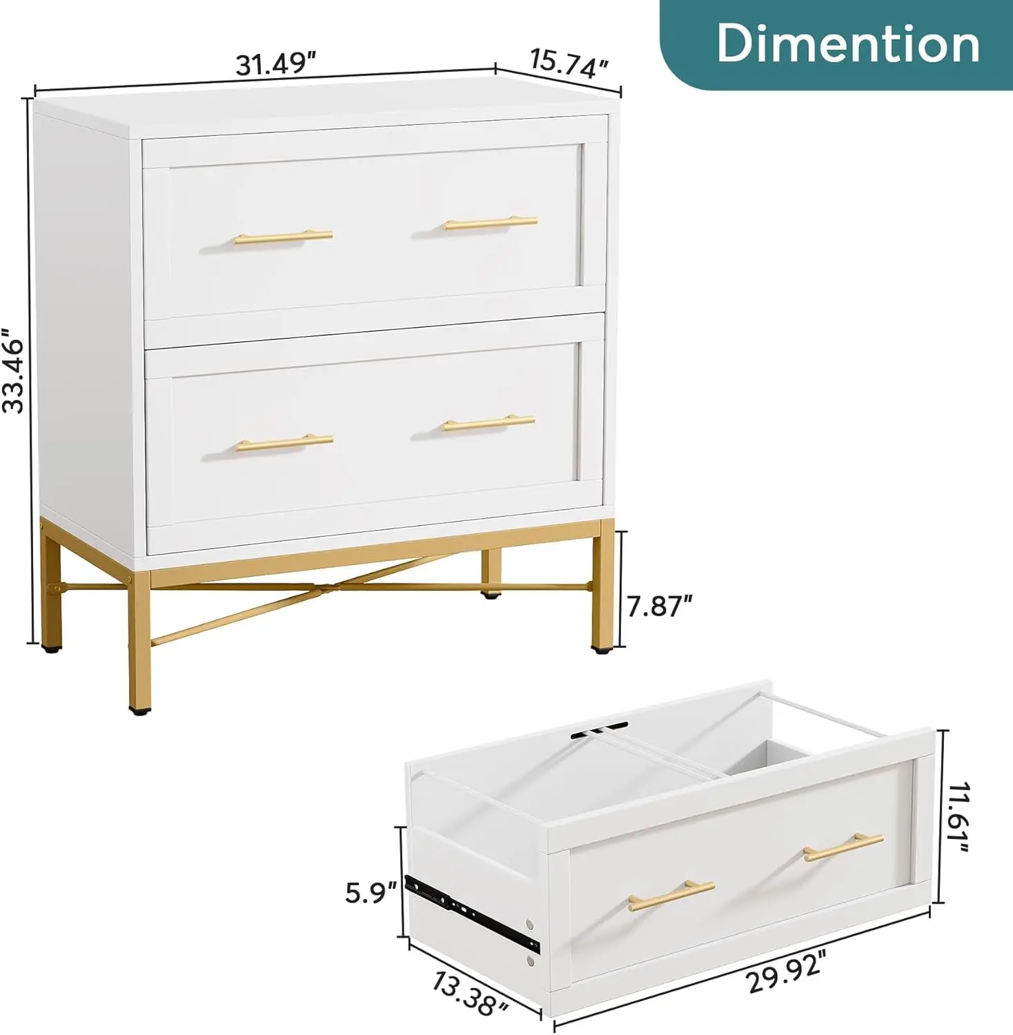 Akten schrank mit 2 Schubladen, moderner weißer seitlicher Akten schrank für Brief-/Rechts-/A4-Größe, großer Akten schrank Druckerst änder