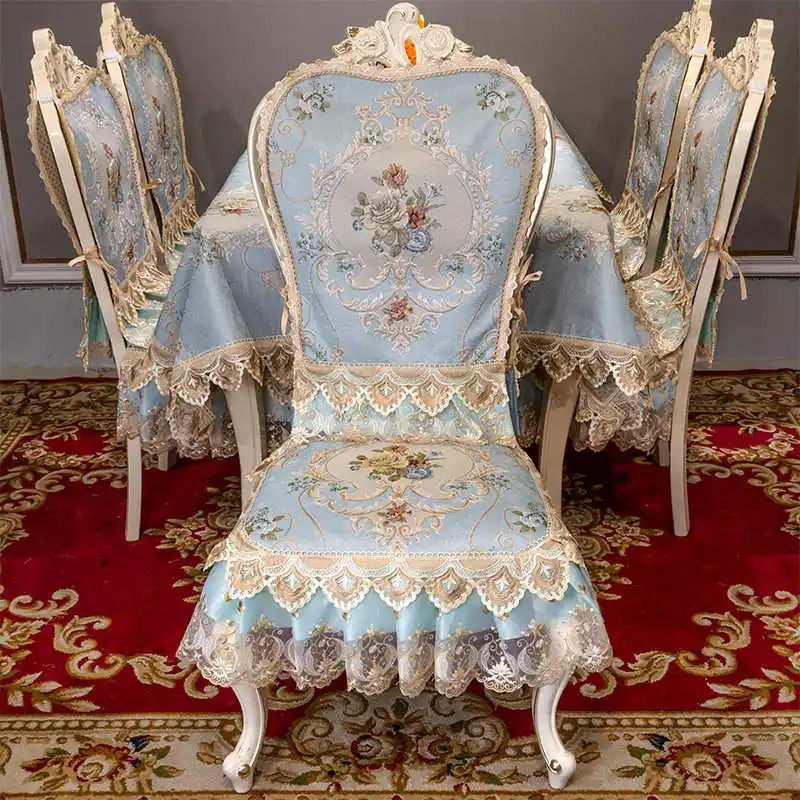 Luxury Lace Dining Chair Cushion Cover Home Decor Dining Room Seat Cover European Wear-resistant Jacquard Fabric Chair Cover