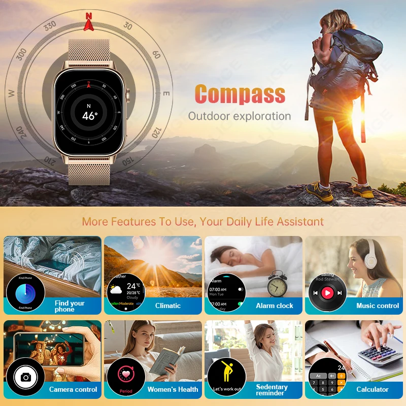 LIGE Fashion Smart Watch Women 2.01"HD Screen Waterproof Sport Smartwatch Men Heart Rate Health BT Call Smart Watches Ladies New