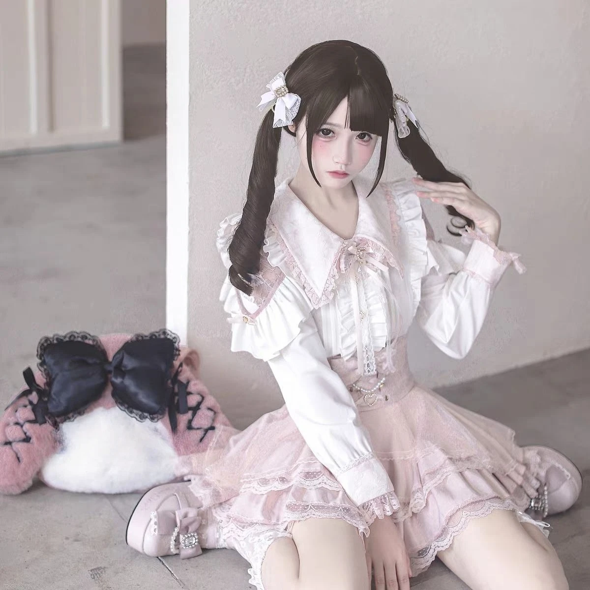 

Блузка в стиле Sweet Lolita с длинным рукавом, женская повседневная блузка с кружевом и оборками, Y2K Harajuku, японский милый кавайный субкультурный наряд 2026