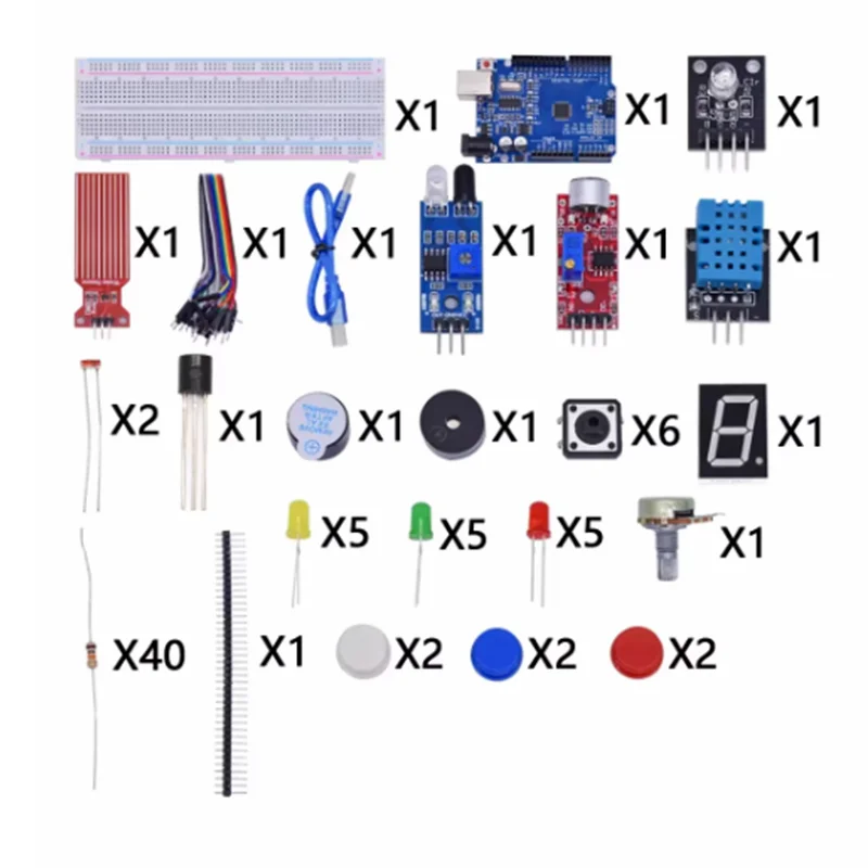 Starter Kit for Arduino Uno R3 Breadboard Basic simple learning kit, sound/water level/humidity/distance detection, LED control