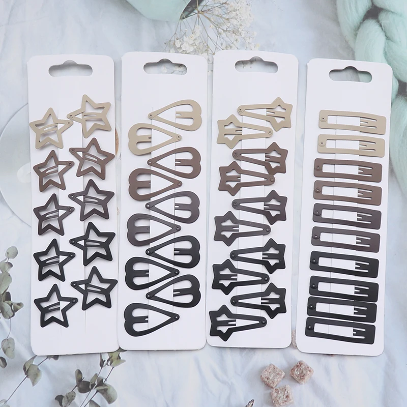 10Pcs Heart Star Square Waterdrop Shaped Snap Hair Clips SimpleHollow Forehead Broken Hair Clip Sweet Side Bangs Fixed BB Clip