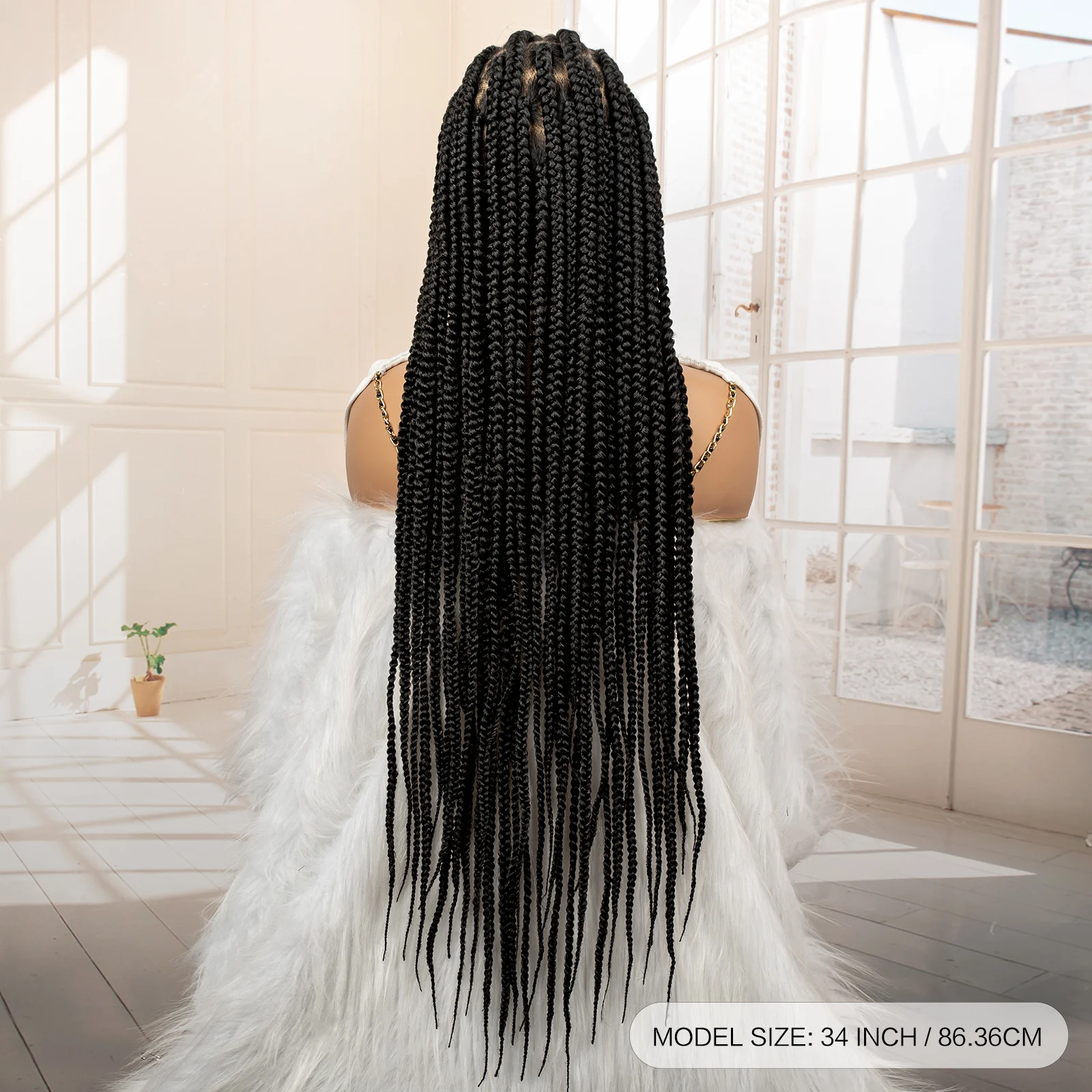 34 นิ้วสังเคราะห์วิกผมลูกไม้ด้านหน้าด้านหน้า Cornrow Braided Wigs สําหรับผู้หญิงสีดํา Knotless กล่องถักวิกผมลูกไม้ Faux Locs Braids วิกผม