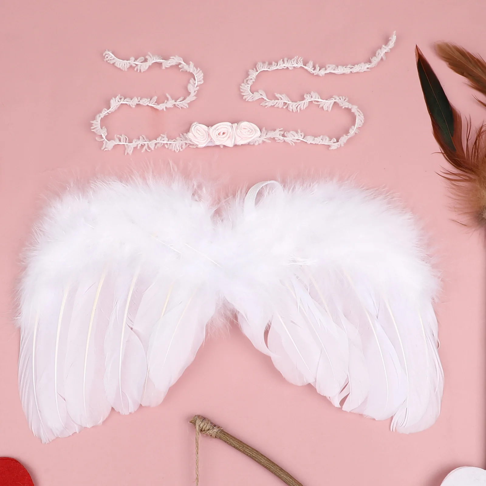 1Set Photo Prop Kit Cupid Cosplay Costume Premium Material Flower Headband Plume Arrows Wooden Bow for