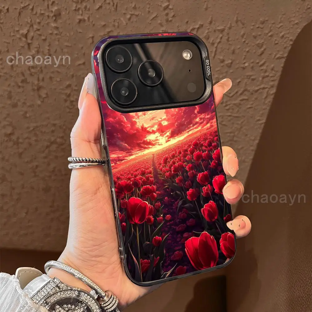 

Red tulip Phone Case case for iPhone17 16 15 14 13 12 11 Pro/ Max/Plus shock-proof rear cover anti-fingerprint