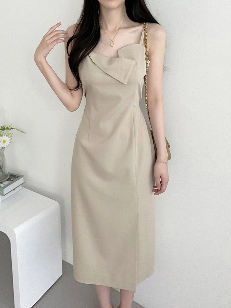 Elegant Belted Strap Dress Women's New Spring Fashion High-End Feel Waist Cinching Long Skirt French Style round Neck Short S...