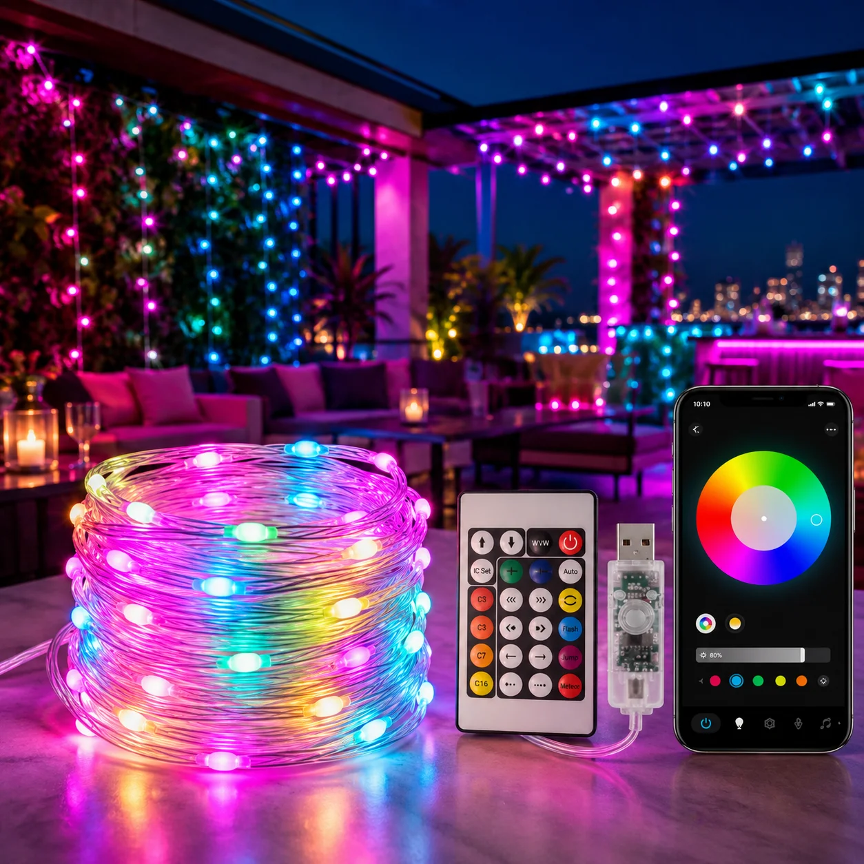 RGBIC Fairy String Lights USB 5V Smart APP Bluetooth Remote Control LED Garland for Christmas Tree Party Home Decoration