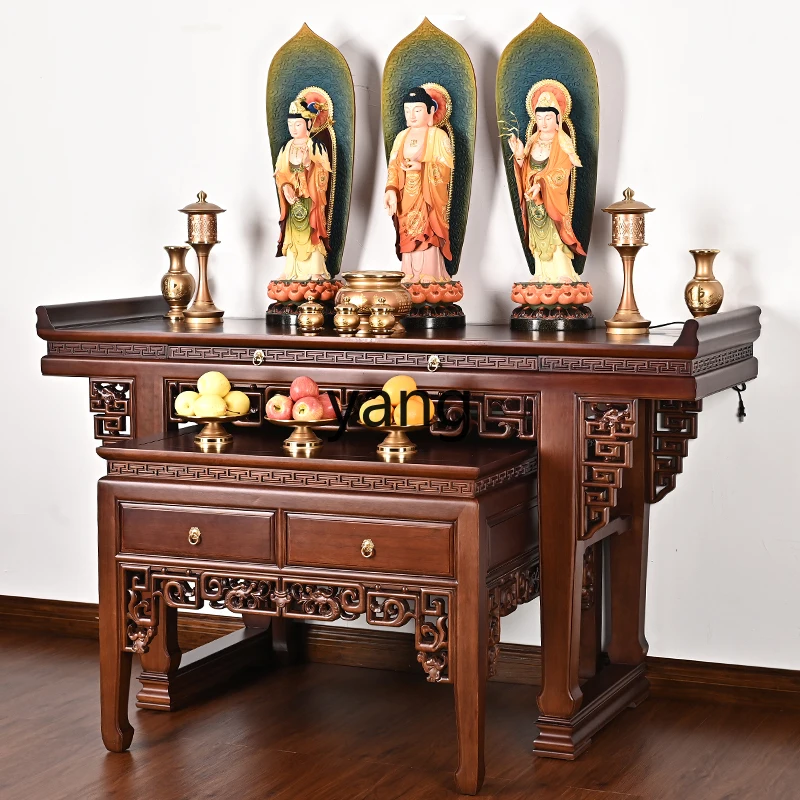 Lmm Chinese double dragon table household carved Buddha front casket