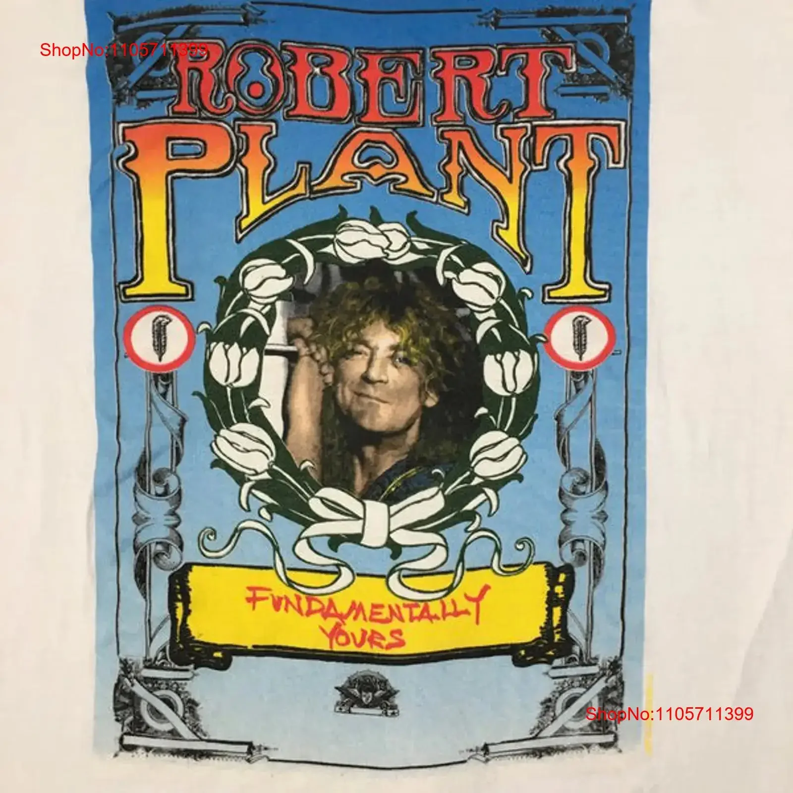 Robert Plant Fundamentally Yours Albums 90s White T Shirt NH27848 long or short sleeves vintage Washed Versatile streetwear