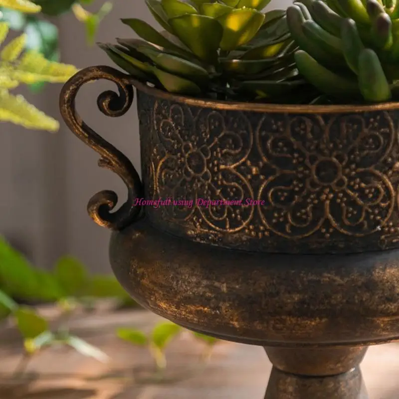

Elegant Embossed Iron Urn For Centerpiece Display In Garden Living Space Home Setting