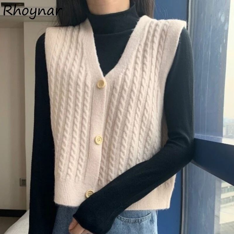 Sleeveless Sweater Vests Women Spring Gentle Korean Fashion All-match Sweet Girls Spring All-match Solid Casual Comfortable Chic