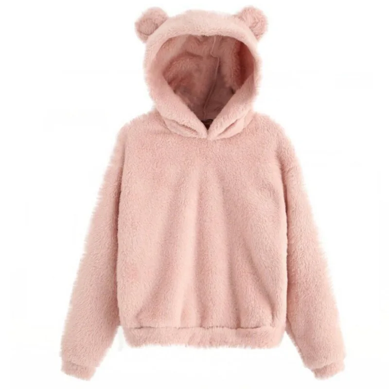 Autumn Winter New Plush Rabbit Ear Hooded Double-sided Velvet Warm Cute Sweater Casual Home Loose Pullover Fashion Tops