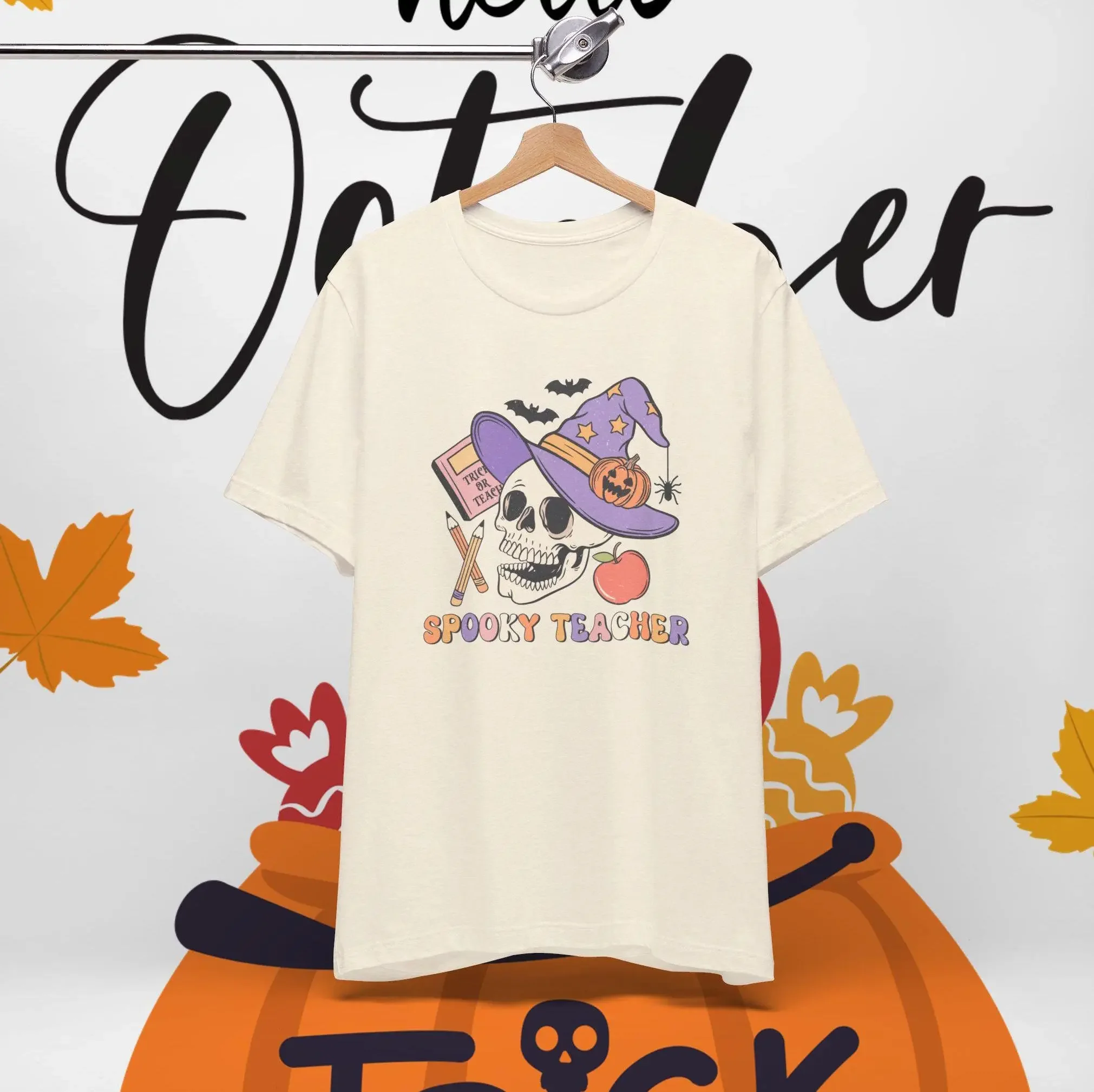 

Spooky Teacher Halloween T Shirt Ghost Pumpkin Retro Skeleton