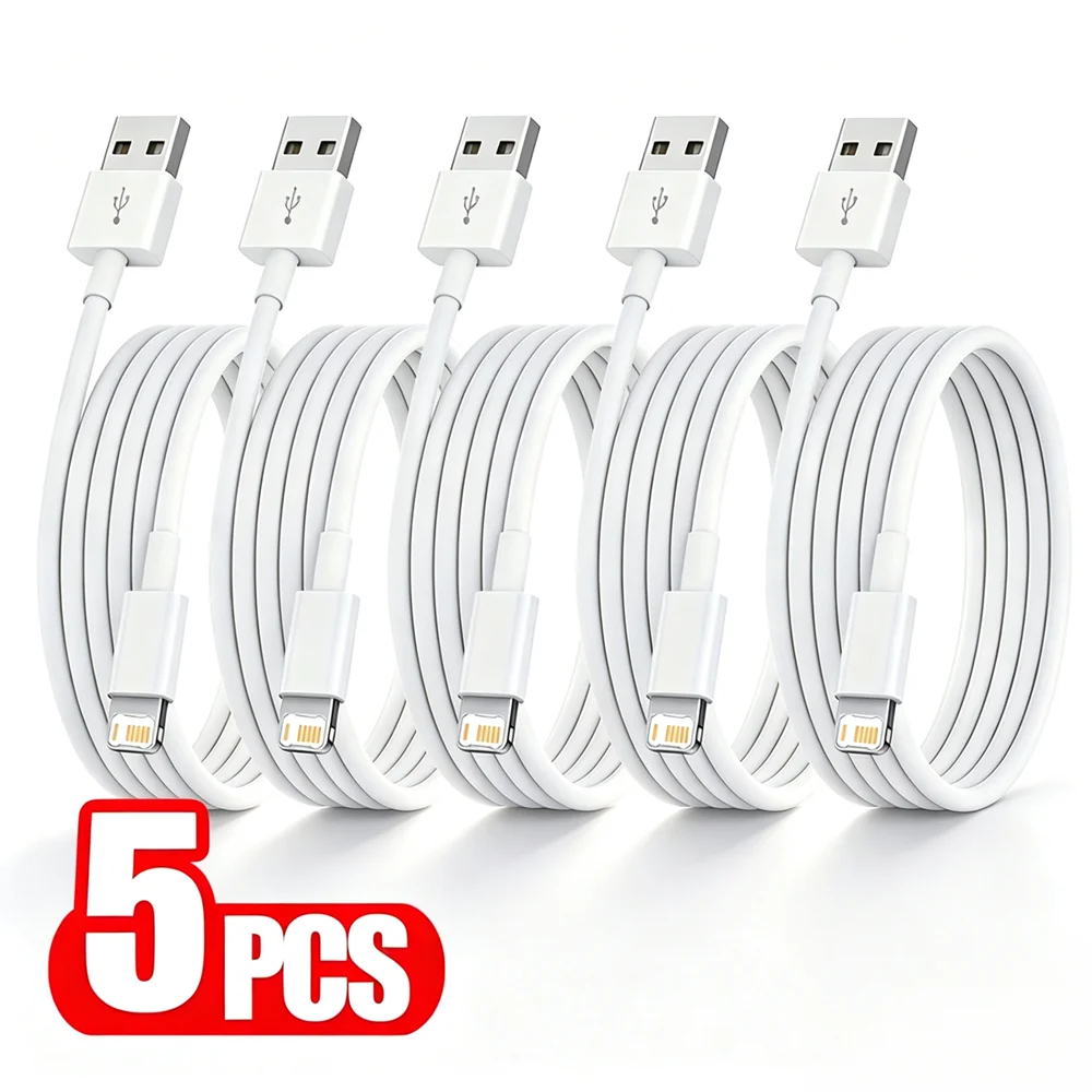 5PCS USB Fast Charging Cable For iPhone X XR XS Max 11 12 13 Mini 14 Pro Max 6 6S 7 8 14 Plus SE Quick Charge USB Data Cables 1m